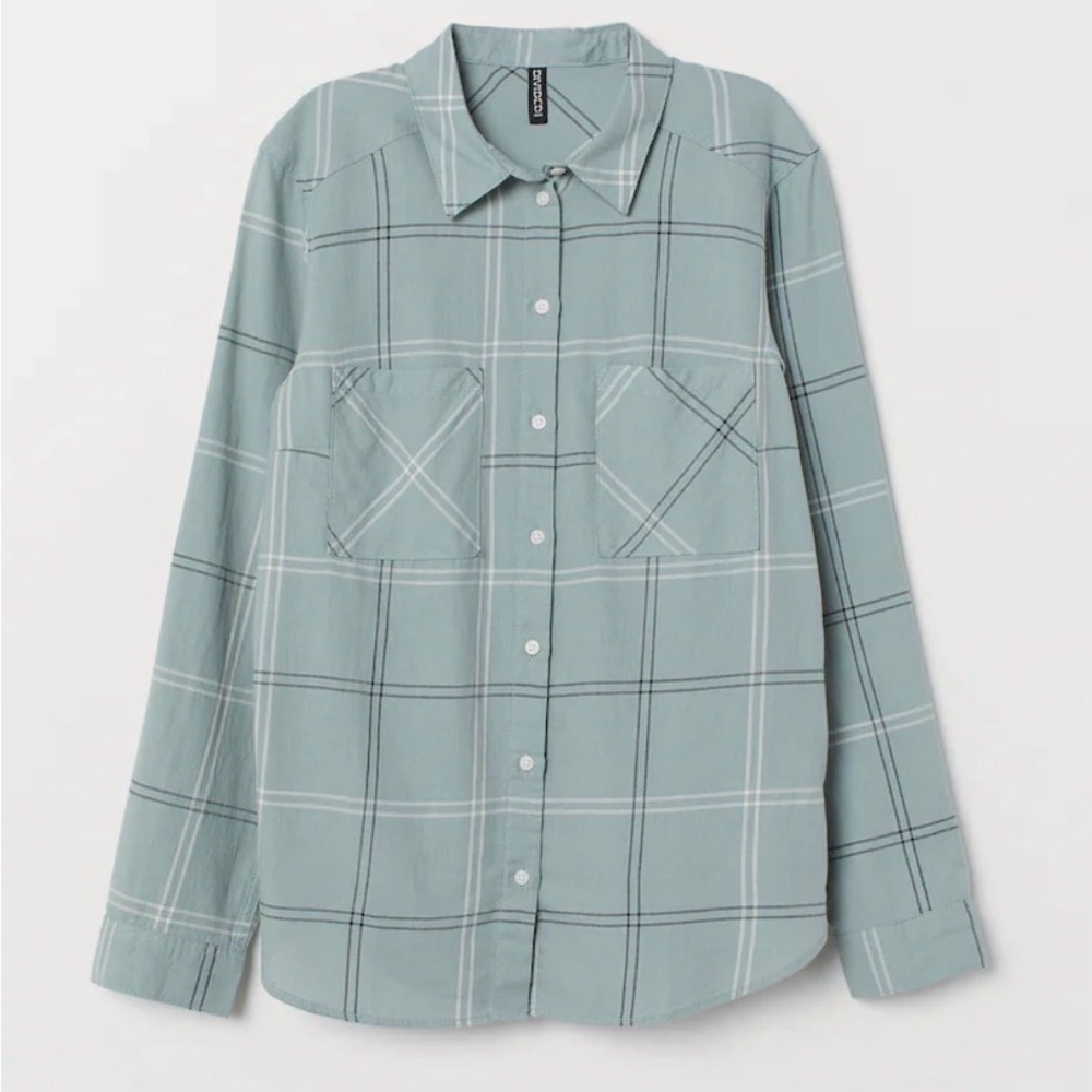 Divided by H&M Turquoise Plaid Button Down Shirt